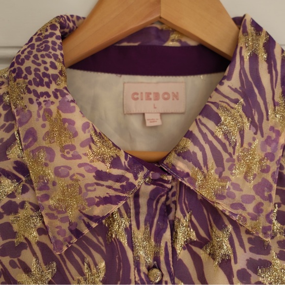 CIEBON Beverly Metallic Tie Waist Long Sleeve Maxi Shirtdress size large - Picture 6 of 6